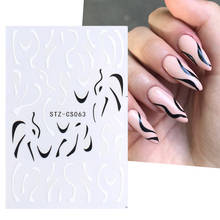 3D Abstract Nail Stickers Swirl Nail Art Design Black White French Tips Wave Striping Tape Sliders Gel Polish Decals NEW 2024 - buy cheap