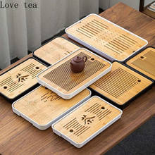 Bandeja de té de bambú Pu'er, tablero de té Pu'er, juego de té kung-fu de almacenamiento de agua de drenaje, herramientas de ceremonia, tablero de sala de té chino, 1 ud. 2024 - compra barato
