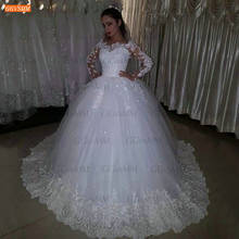 Noble White Wedding Gowns Long Sleeves 2021 vestido de noiva Lace Up Appliqus Romantic Bride Dresses Custom Made hochzeitskleid 2024 - buy cheap