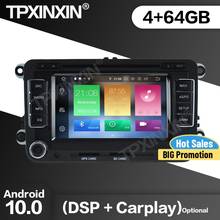 Rádio automotivo com 2 din, 64g, android, para vw golf 6, passat b6, b7, touran, polo, tiguan, seat leon, skoda, octavia 2024 - compre barato