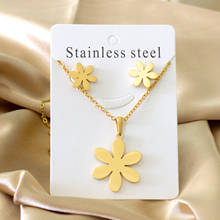 LUXUKISSKIDS Flower Pendant Earring Necklace Women Dubai African Jewelry Set Stainless Steel Crystal Gold/ Steel Jewellery set 2024 - buy cheap