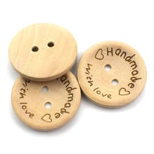 500PCS Carving Handmade with Love Wood Buttons Flatback 2 Holes Wooden Button Sewing DIY Scrapbook Patchwork Craft 15/20/25mm 2024 - buy cheap