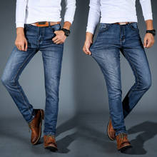 2019 Otoño Invierno Jeans moda de negocios de los hombres recta suelta estiramiento Denim Pantalones clásicos hombres Jeans 2024 - compra barato