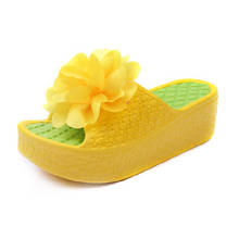 Chunky Woman Slippers Yellow Flower Sandals Wedges Light Weight Beach Shoes Waterproof Comfortable Girl Flip Flops 2024 - buy cheap