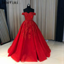 JaneVini vestido rojo Red Long Prom Dresses 2020 Fluffy Tulle Luxury Beaded Lace Appliques Off Shoulder Evening Dress Party Gown 2024 - buy cheap