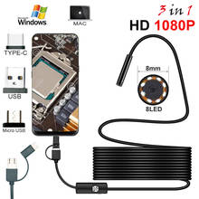 Эндоскоп HD 1080P 1 м, 2 м, 5 м, провод Type-c/USB, камера Android, светодиодный светильник, крючок, магнитный инструмент, инспекционный мини-эндоскоп для ПК и телефона 2024 - купить недорого