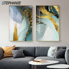 Cuadro Decorativo moderno y abstracto para sala de estar, póster azul de lámina dorada y verde, imagen de pared con estilo 2024 - compra barato