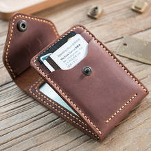 Vintag carteira de couro genuíno de cavalo, carteira masculina feita à mão com espaço para cartão de identidade 2024 - compre barato