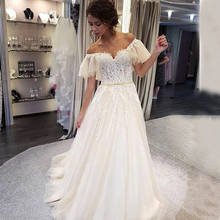 vestido de novia Long Wedding Dress Lace Appliques A-Line Off the shoulder Bride Dress Custom Made Plus Size Wedding Gown 2024 - compre barato