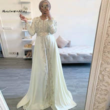 Vestido muçulmano tradicional de noite com cristal frisado elegante vestido de baile de manga comprida de luxo morrocan kaftan, vestidos de noite 2024 - compre barato