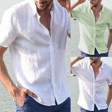 Casual Turn-down Collar Summer Men Solid Color Turn-down Collar Button Short Sleeve Shirt Blouse t shirt men 2024 - buy cheap
