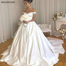 Wedding Dresses Off The Shoulder A-Line Bride Dress with Court Train Wedding Gowns Buttons Back Vestido De Noiva 2024 - buy cheap