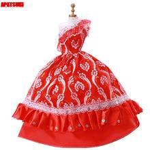 Vestido de boneca barbie branco floral vermelho, roupas de festa de casamento, traje de dança para bonecas 1/6 bjd, brinquedos para crianças 2024 - compre barato