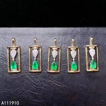 Pingente de esmeralda natural 925 prata esterlina, joias finas de tamanho médio com embutido para mulheres suporta detecção requintada 2024 - compre barato