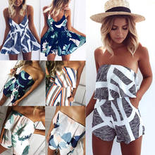 Brand Spring Summer Sexy Short Jumpsuit Female Strapless Casual Ruffles Playsuit Striped Print Loose Women Beach Boho Jumpsuit 2024 - buy cheap