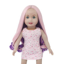 MUZIWIG-Peluca de pelo largo rizado para muñecas americanas, accesorio de cabello ondulado resistente al calor, color rosa púrpura, 18 pulgadas, DIY 2024 - compra barato
