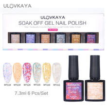 Ulovkaya 6 pçs/set glitter lantejoulas uv unha gel polonês 7.3ml semi permanente unha arte uv led manicure embeber fora verniz gel 2024 - compre barato
