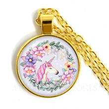 Cute Unicorn Necklace Animal Pattern 25mm Glass Dome Cabochon Pendant Necklace For Women Handmade Jewelry Party Gifts For Kids 2024 - buy cheap