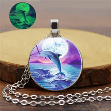 New Cute Luminous Marine Dolphin Pattern Glass Pendant Necklace Simple Fashion Glowing Sweater Chain Jewelry for Women Men 2024 - buy cheap