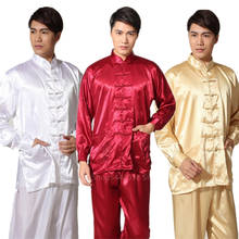 Chinese New Year Clothing for Men Satin Solid Long Sleeve Kung Fu Costumes Traditional Cheongsam Top Pant Clothes Set 2024 - buy cheap