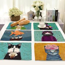 Cartoon Cute Cats Non-slip insulation Placemat coaster for table dinner Table Mats cotton linen Pads Home Decor 42*32cm DD219 2024 - buy cheap