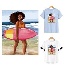 Surfe menina remendo hoodie topos rasgo quente transferência de papel diy calor impressão remendos transferência grande sorriso menina 2024 - compre barato