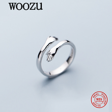 WOOZU INS Genuine 925 Sterling Silver Sweet Love Hug Opening Finger Ring For Women Girls Wedding Couple Romantic Jewelry Gift 2024 - buy cheap