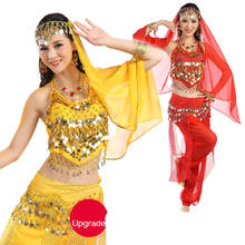free shipping many colors shinning Belly Indian dance coins Costume set trousers + Folded lace bra 2024 - buy cheap
