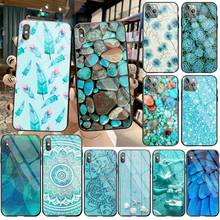 Turquoise Stone Floral feather Phone Case Cover Tempered Glass For iPhone 11 Pro XR XS MAX 8 X 7 6S 6 Plus SE 2020 case 2024 - buy cheap