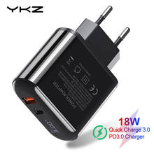 QC3.0 USB зарядное устройство YKZ, светодиодный дисплей, быстрая зарядка 3,0 PD быстрая зарядка, мобильный телефон, адаптер, настенное зарядное устройство для iPhone Xiaomi Samsung 2024 - купить недорого