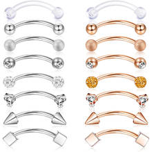 Pendientes de acero inoxidable Rook Daith, Bola de CZ curvada, ceja, lengua, ombligo, Piercing corporal 16G 8mm (5/16 "), 16 Uds. 2024 - compra barato