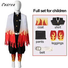 Demon Slayer: disfraz de Kimetsu no Yaiba, conjunto completo de Kimono, uniformes para niños, Rengoku, Kyoujurou, camisa de Cosplay, pantalones, abrigo, pelucas, Halloween 2024 - compra barato