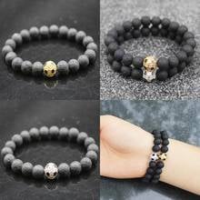 Beaded Bracelet 8mm Natural Stone Lava CZ Zircon Gold Plated Football Beads Bangle Stretch Charm Yoga Women Men Jewelry 2024 - buy cheap