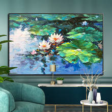 100% Hand Painted Golden Lotus Pond Oil Painting On Canvas Wall Art Frameless Picture Decoration For Live Room Home Decor Gift 2024 - buy cheap