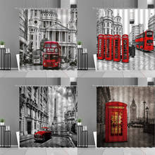 Cortina de banheiro com estampa em branco e preto, cortina de cabine telefônica para carro com estampa de ônibus vermelho, da rua de paris e paris 2024 - compre barato