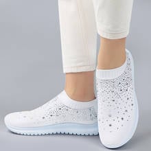 Vulcanized Shoes Sneakers Women Trainers Knitted Sneakers Ladies Slip-on Sock Shoes Sparkly Crystal Zapatillas Mujer Casual 2024 - buy cheap