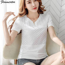 2020 New Casual Female t shirts 100% Cotton Summer Harajuku Slim fit White T shirt Short Sleeve V-Neck Tops Tees Women Clothing 2024 - buy cheap