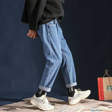 Denim jeans 2021 coreano moda streetwear masculino solto retro estudante em linha reta preto roupas para adolescentes perna larga calças casuais 2024 - compre barato