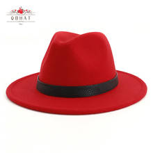 QBHAT-sombreros de fieltro clásicos para hombre y mujer, banda para cinturón, ala plana, sombrero flexible, sombrero de Panamá de lana de imitación, Otoño e Invierno 2024 - compra barato