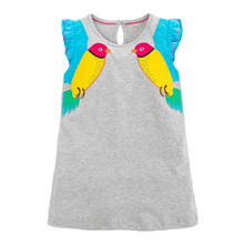 Little Maven-Vestidos de punto de algodón de manga corta para niñas, ropa de verano con apliques 3D de loros grises, cuello redondo, 2 a 7 años 2024 - compra barato