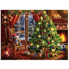 Pintura de árvore de natal 5d diy, imagem inteiramente quadrada/redonda, broca, mosaico, venda bordado, strass, decoração de paisagem, presente 2020 2024 - compre barato