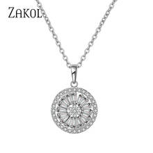 ZAKOL-Colgante de Zirconia cúbica para mujer, collar de cadena, joyería, piedra redonda, cuatro colores, FSNP2032 2024 - compra barato