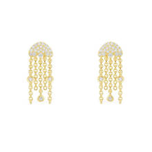 Fashion Real 925 Sterling Silver Yellow Gold Color Lucky Jellyfish Tassel Earrings Pave Zircon Stones Women Brand Jewelry 2024 - buy cheap