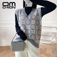 OMCHION Autumn And Winter 2021 Chic Knitted Vest Women's Korean Loose Sleeveless Vintage Sweater Vest Floral Pullover Tops BN62 2024 - buy cheap