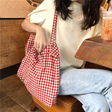 Модная женская Холщовая Сумка-тоут на плечо, большая сумка для покупок в клетку, экологически чистый вместительный Дамский кошелек, студенческие сумки для книг для девушек 2024 - купить недорого