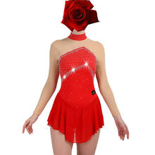Платье для фигурного катания женское платье для катания на коньках темно-синий костюм для гимнастики на заказ Стразы красный B104 2024 - купить недорого