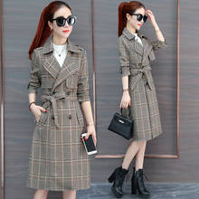 2019 spring and autumn new ladies explosion models fashion popular British wind long plaid windbreaker tide 2024 - buy cheap