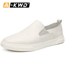 Sapatos masculinos de couro preto e branco, calçado slip-on para homens, sapato casual de couro 2024 - compre barato