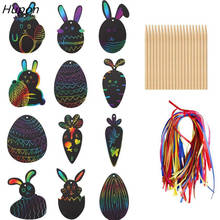 24pcs Magic Color Scratch Easter Ornaments Cute Easter Eggs Paper Pendants DIY Crafts Easter Decoration Kids Party Supplies 2024 - buy cheap