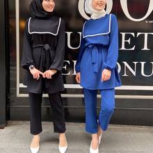 Elegant Muslim Suits Tops Pants Dress Sets UAE Kimono Katfan Middle East Ramadan Eid Mubarak Arab Islamic Musulman Ensembles 2024 - buy cheap